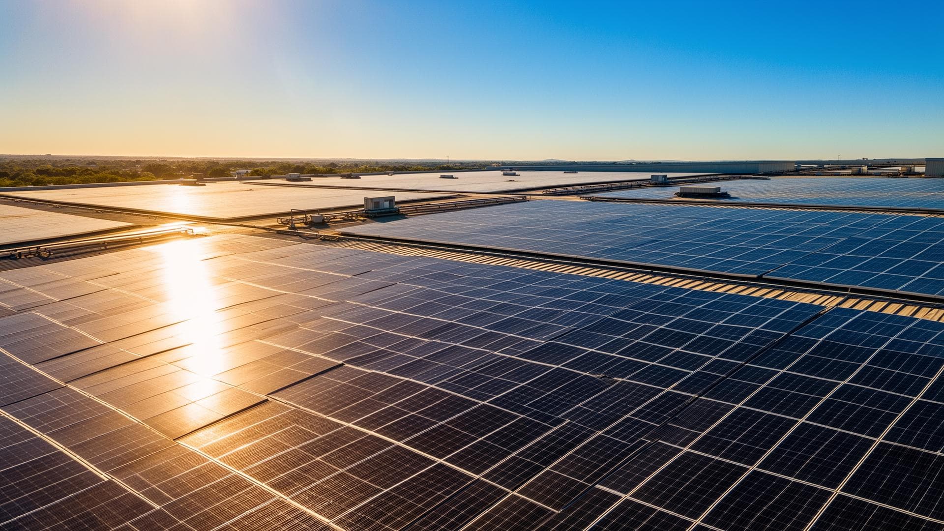 Solar panels installation at sunrise